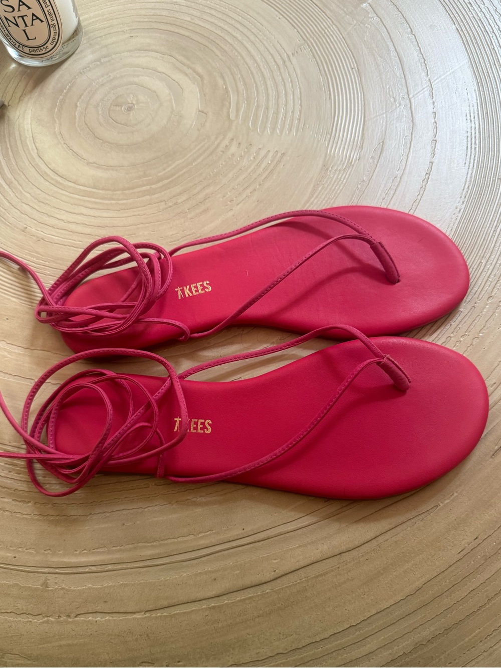 TKEES Hot Pink Wrap Lace Thong Sandals